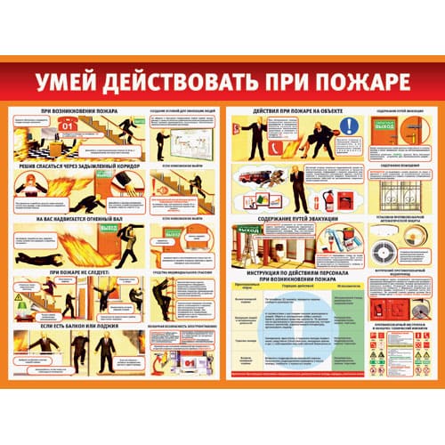 Стенд «Умей действовать при пожаре» 1200*900 мм